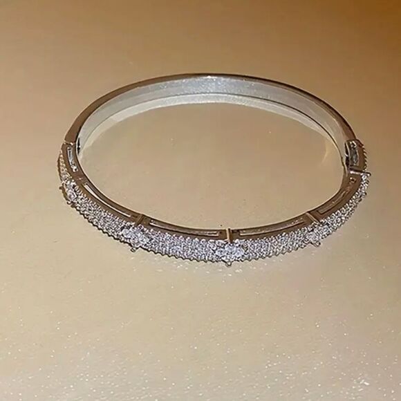 Luxury Exquisite Silver Diamond Bangle Bracelet - Picture 5 of 5
